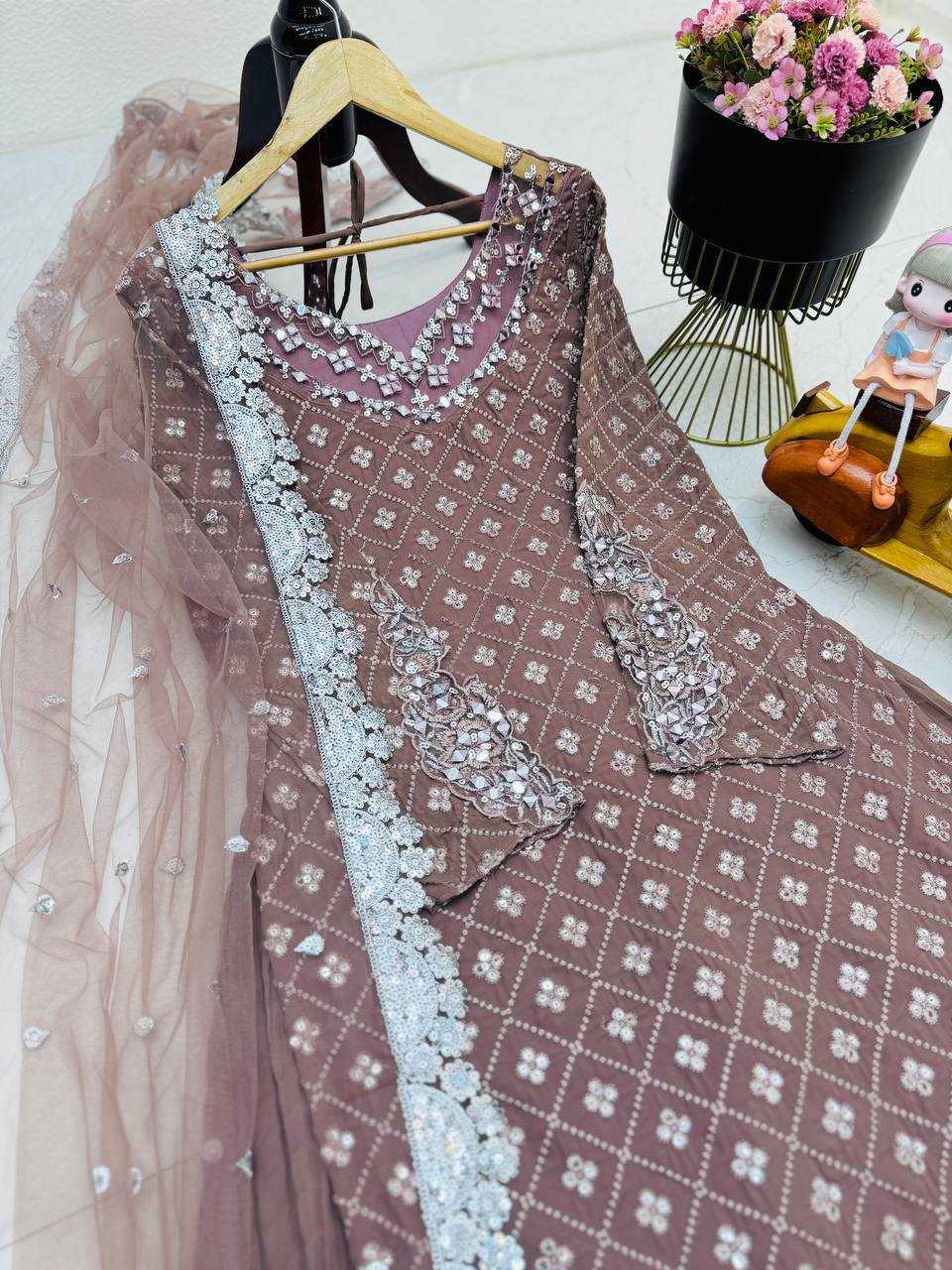 Ynf Faux Georgette KESH158 9281 Suits & Dresses Wedding Collections Festive Collections Wholesale Embroidery Suits Palazzo Suit Georgette Suit Manufacturer