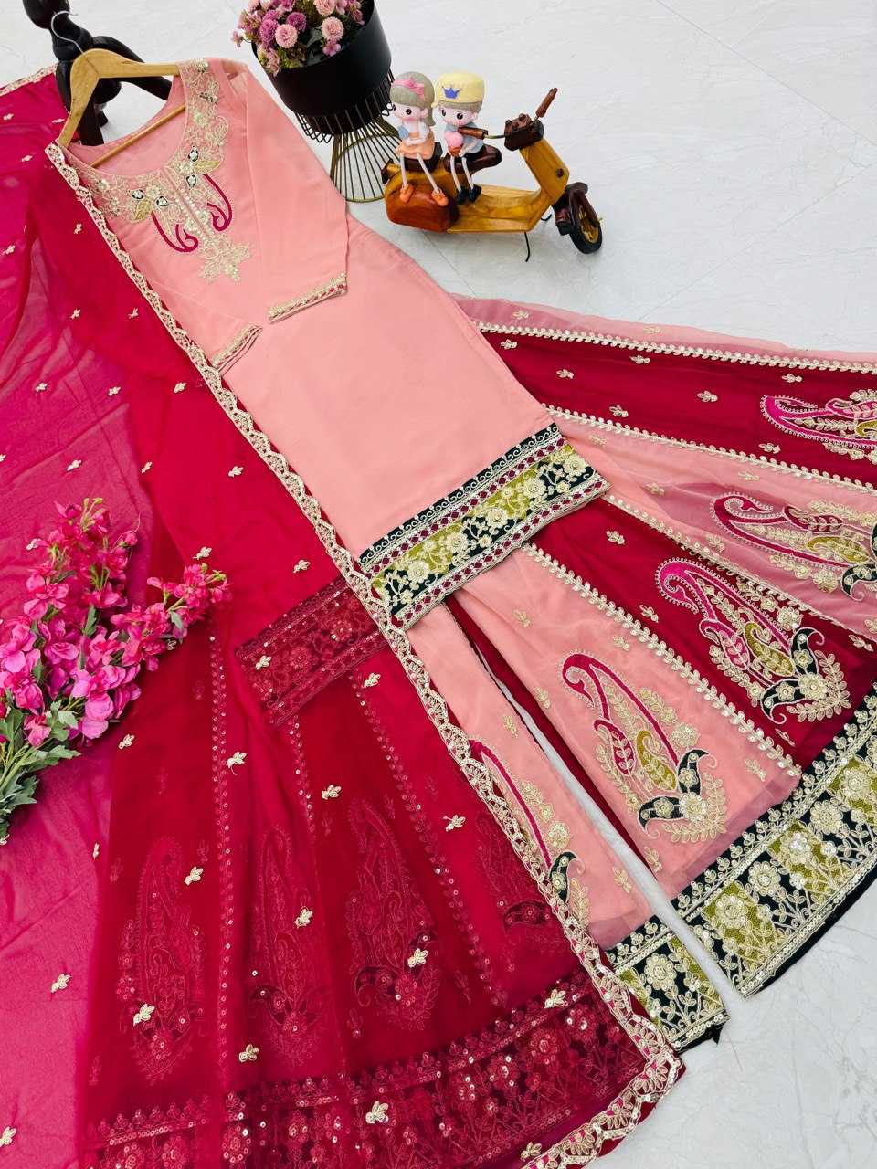 Ynf Faux Georgette KESH158 PREITY Suits & Dresses Wedding Collections Festive Collections Wholesale Palazzo Suit Georgette Suit Wedding Outfits Manufacturer