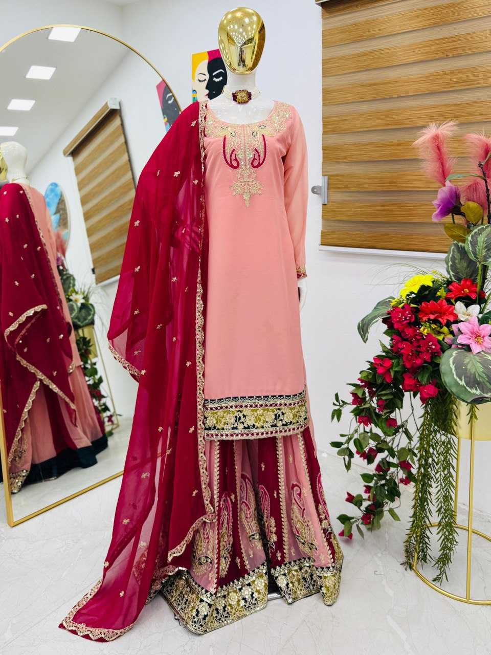 Ynf Faux Georgette KESH158 PREITY Suits & Dresses Wedding Collections Festive Collections Wholesale Palazzo Suit Georgette Suit Wedding Outfits Manufacturer