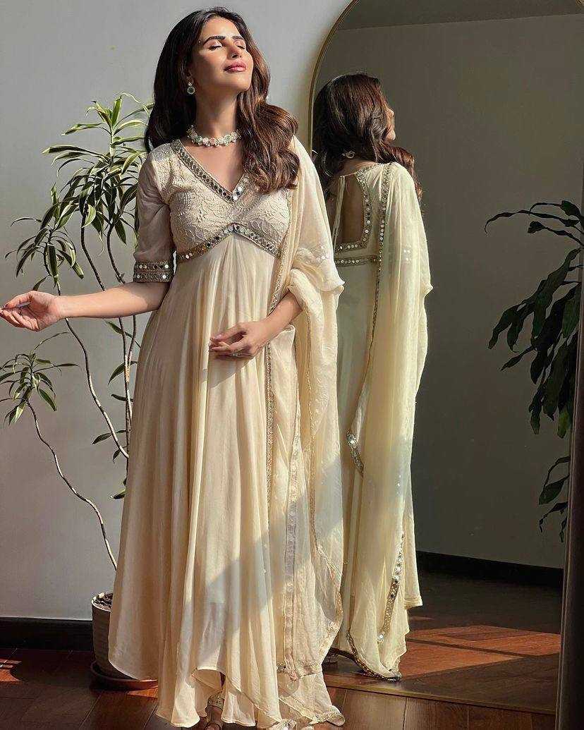 Ynf Faux Georgette KESH490 615 Gowns Festive Collections Wholesale Embroidery Gowns Georgette Gown Onam Collections Manufacturer