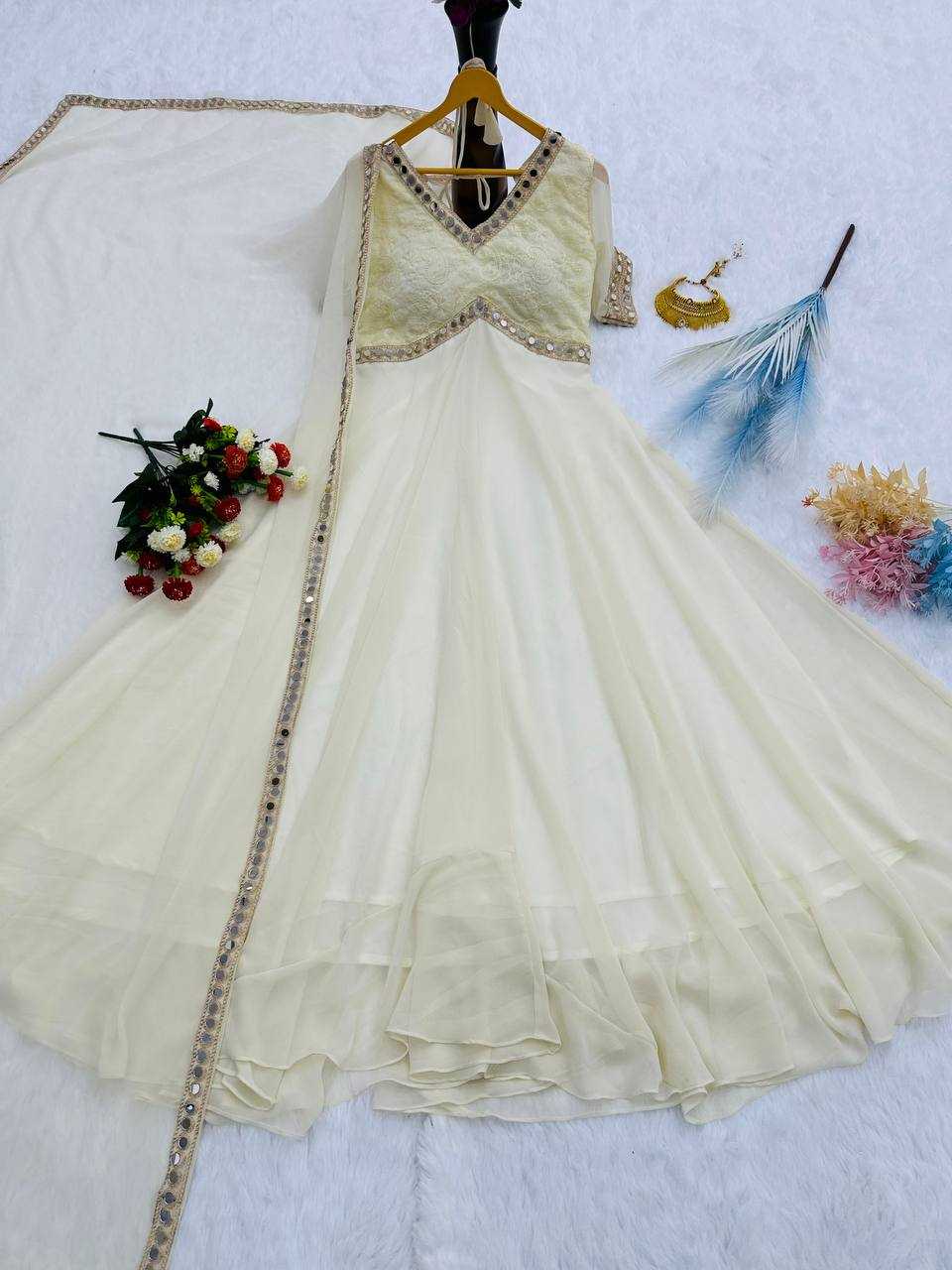 Ynf Faux Georgette KESH490 615 Gowns Festive Collections Wholesale Embroidery Gowns Georgette Gown Onam Collections Manufacturer