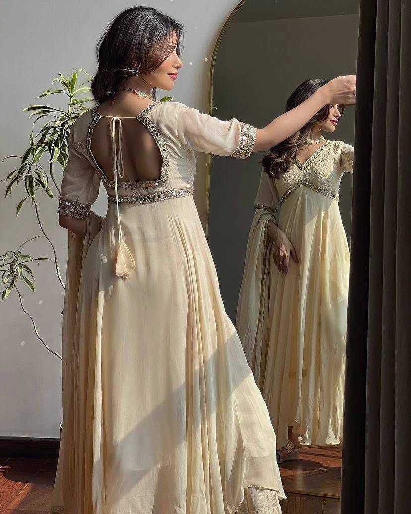 Ynf Faux Georgette KESH490 615 Gowns Festive Collections Wholesale Embroidery Gowns Georgette Gown Onam Collections Manufacturer