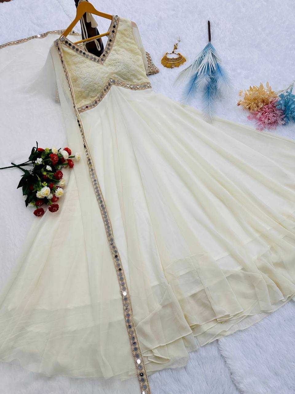 Ynf Faux Georgette KESH490 615 Gowns Festive Collections Wholesale Embroidery Gowns Georgette Gown Onam Collections Manufacturer