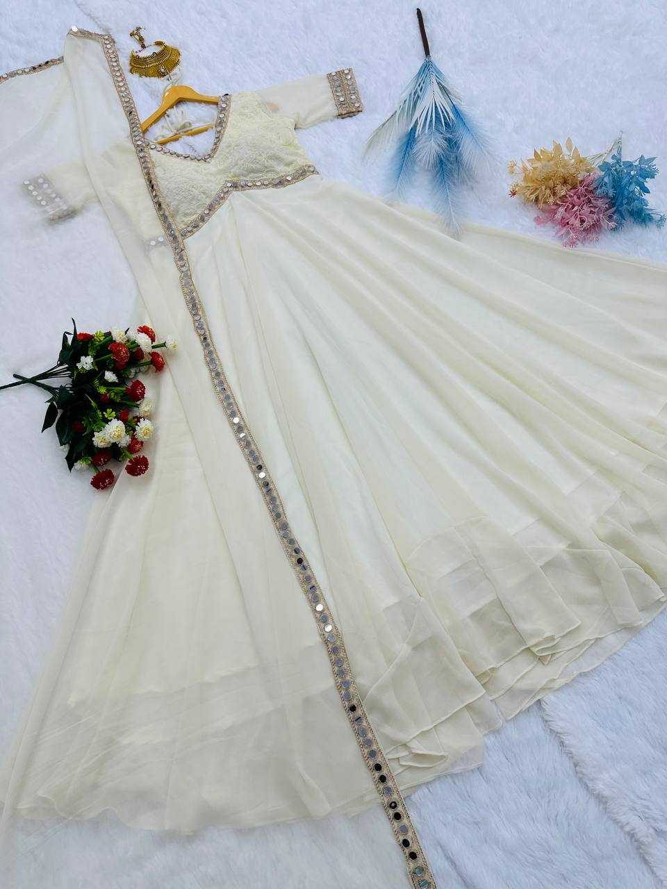 Ynf Faux Georgette KESH490 615 Gowns Festive Collections Wholesale Embroidery Gowns Georgette Gown Onam Collections Manufacturer