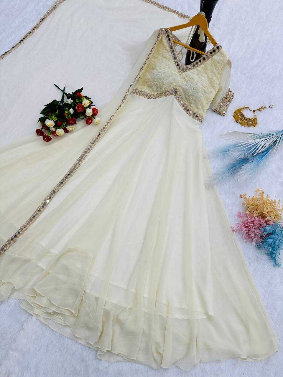 Ynf Faux Georgette KESH490 615 Gowns Festive Collections Wholesale Embroidery Gowns Georgette Gown Onam Collections Manufacturer