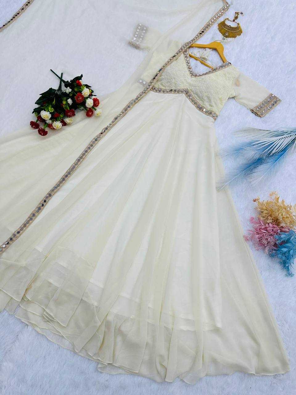 Ynf Faux Georgette KESH490 615 Gowns Festive Collections Wholesale Embroidery Gowns Georgette Gown Onam Collections Manufacturer