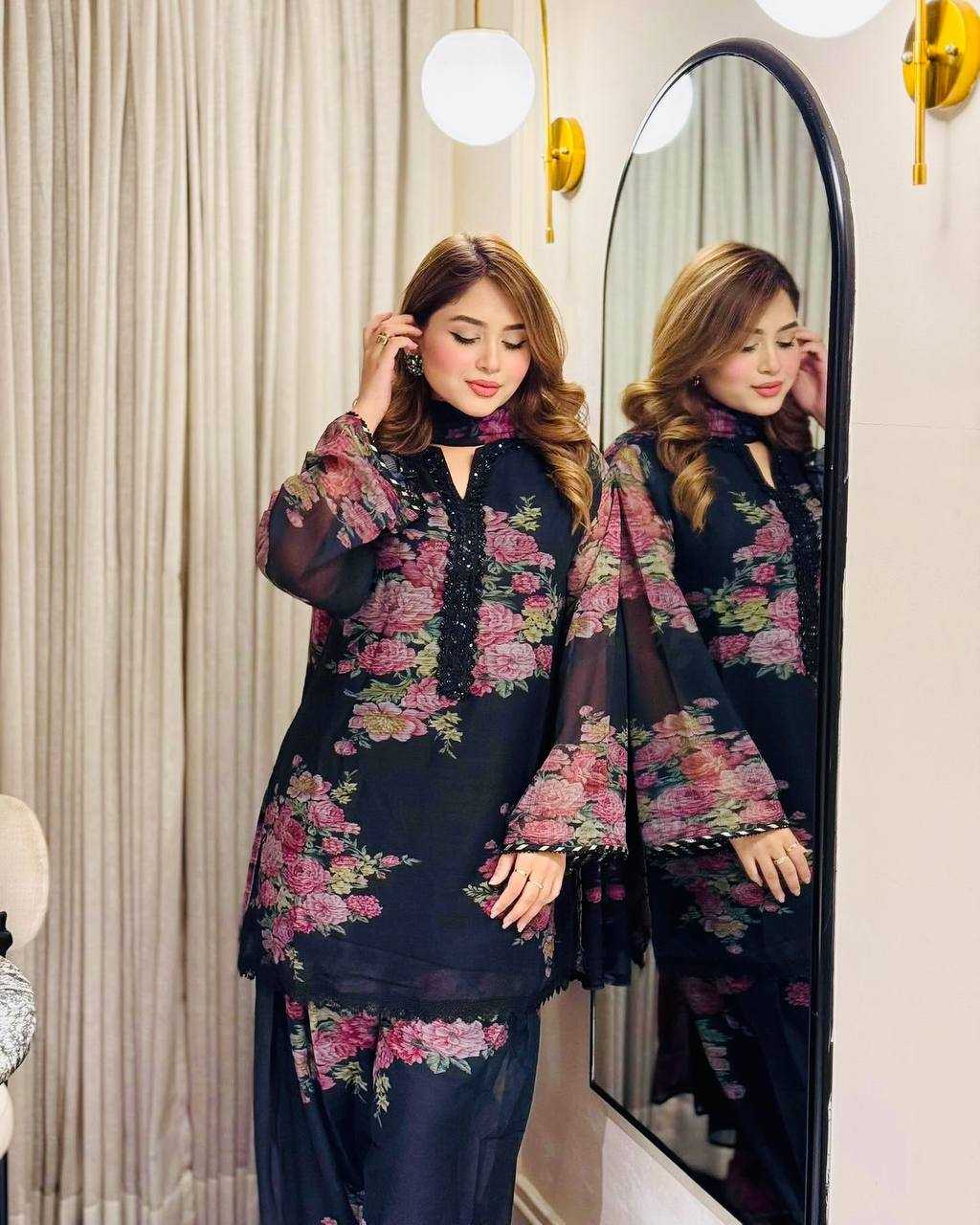Ynf Faux Georgette KESH499 008 Suits & Dresses Wedding Collections Festive Collections Wholesale Printed Suits Georgette Suit Party Wear Dresses Manufacturer