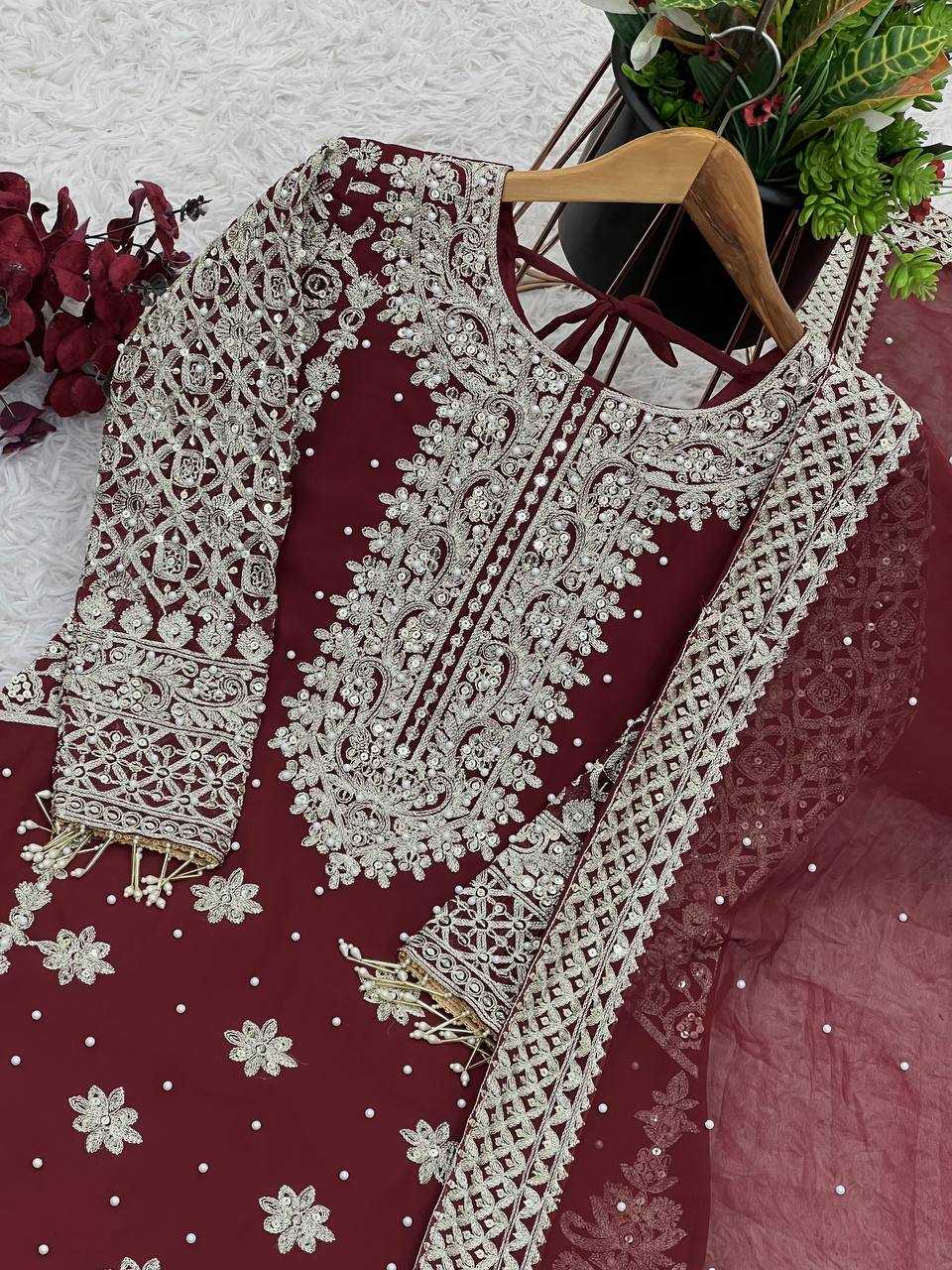 Ynf Faux Georgette KESH499 1654 Suits & Dresses Wedding Collections Plus Size Collections Wholesale Embroidery Suits Sangeet Outfits Manufacturer
