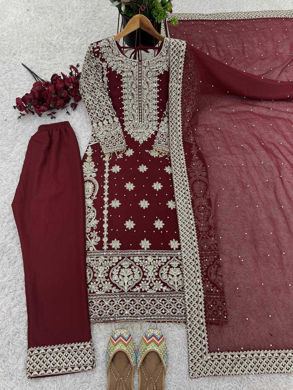 Ynf Faux Georgette KESH499 1654 Suits & Dresses Wedding Collections Plus Size Collections Wholesale Embroidery Suits Sangeet Outfits Manufacturer