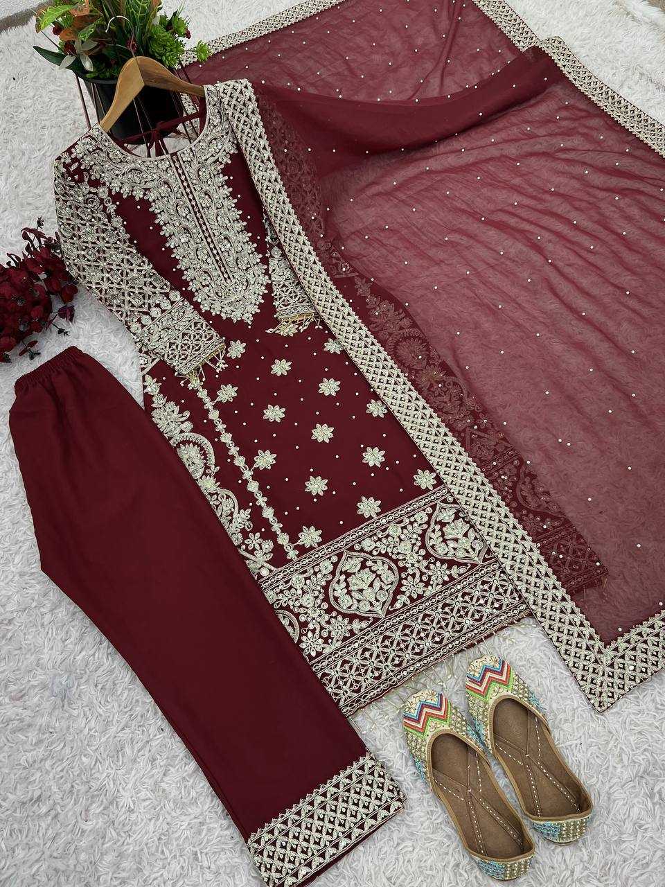 Ynf Faux Georgette KESH499 1654 Suits & Dresses Wedding Collections Plus Size Collections Wholesale Embroidery Suits Sangeet Outfits Manufacturer