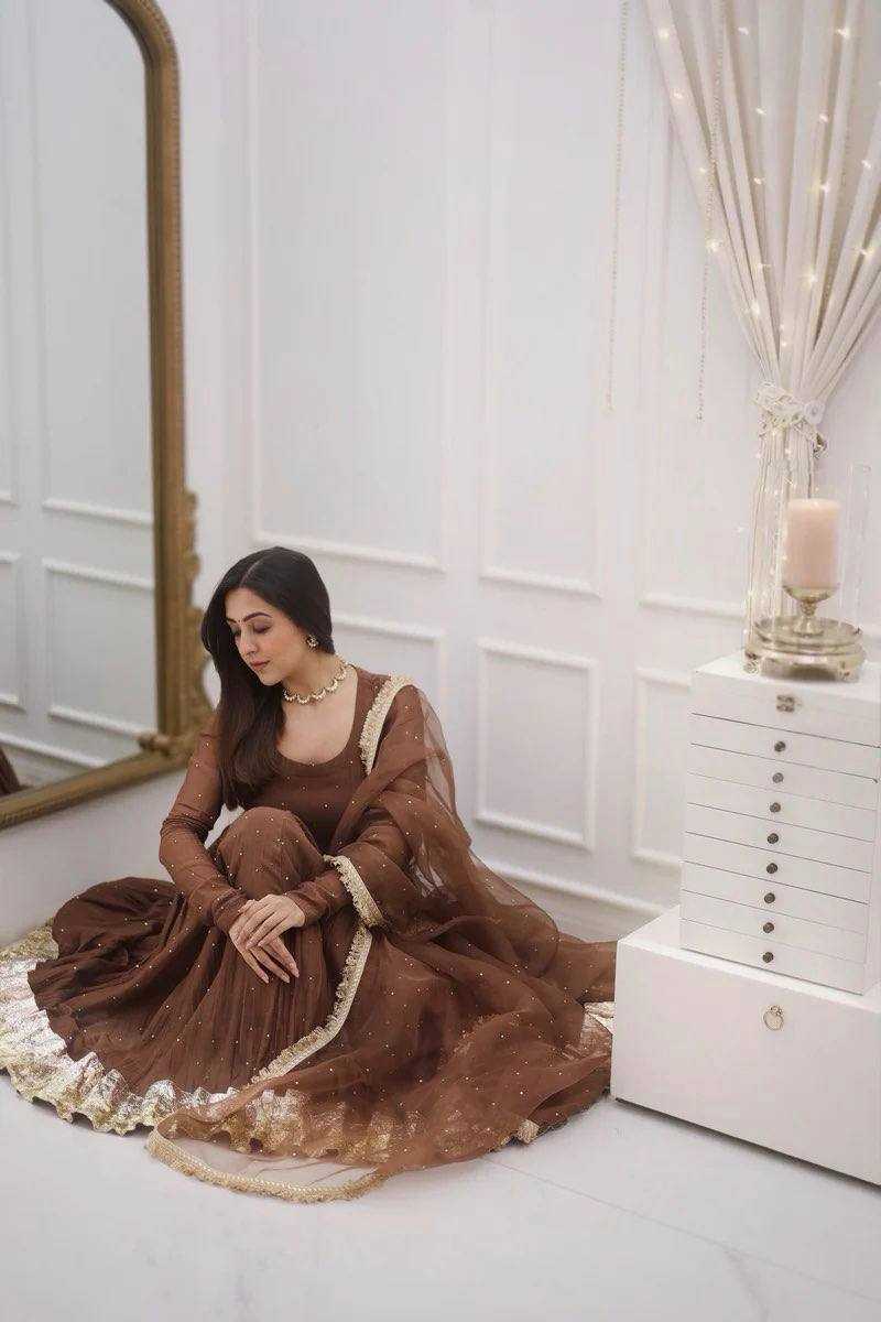 Ynf Faux Georgette KESH499 3124 Gowns Wholesale Fancy Gowns Anarkali Gown Long Gowns Full Sleeve Gowns Manufacturer