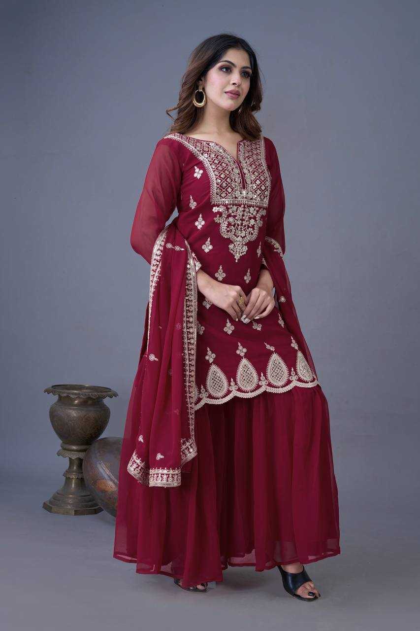 Ynf Faux Georgette KESH499 5007 Suits & Dresses Wholesale Sharara Salwar Suits Embroidery Suits Georgette Suit Manufacturer