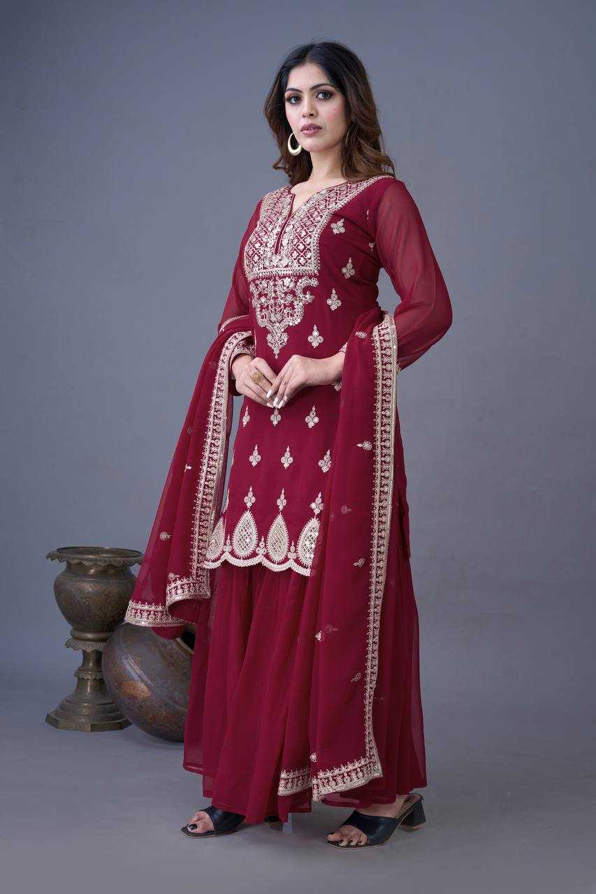 Ynf Faux Georgette KESH499 5007 Suits & Dresses Wholesale Sharara Salwar Suits Embroidery Suits Georgette Suit Manufacturer
