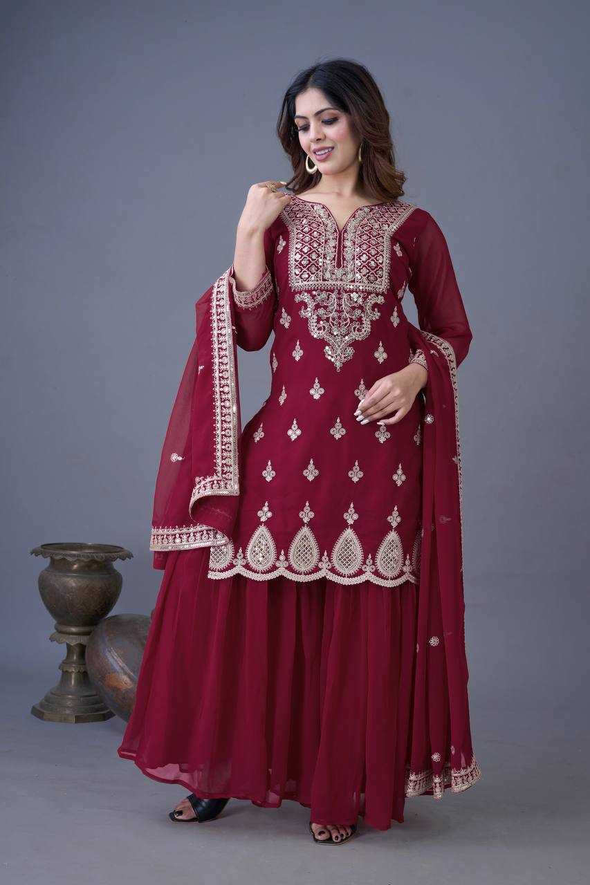 Ynf Faux Georgette KESH499 5007 Suits & Dresses Wholesale Sharara Salwar Suits Embroidery Suits Georgette Suit Manufacturer