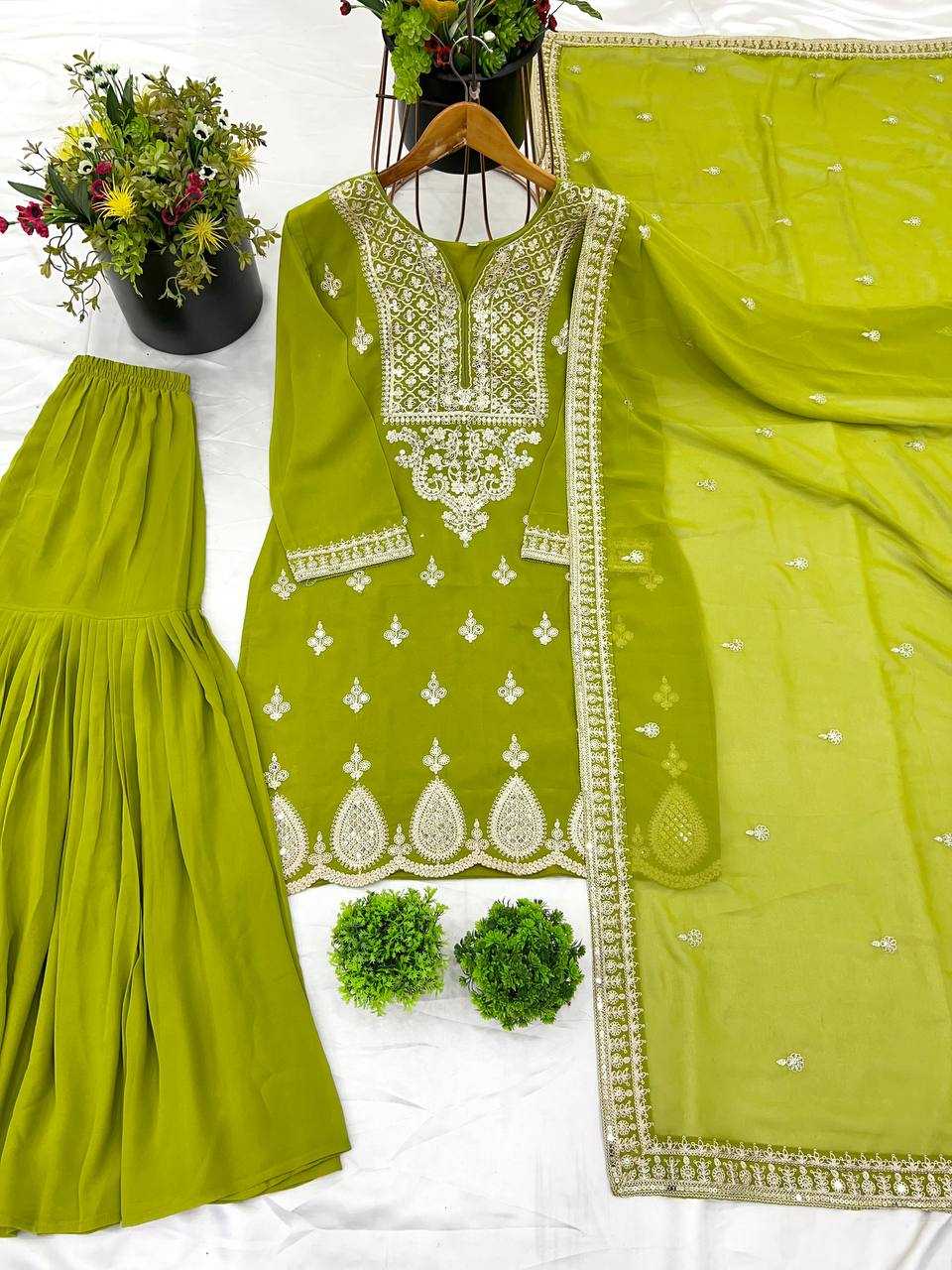 Ynf Faux Georgette KESH499 5007 Suits & Dresses Wholesale Sharara Salwar Suits Embroidery Suits Georgette Suit Manufacturer
