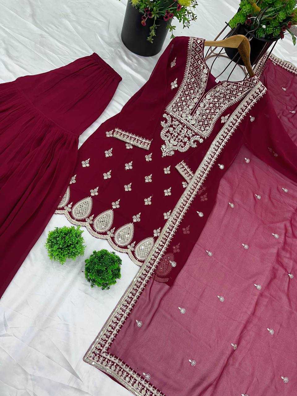 Ynf Faux Georgette KESH499 5007 Suits & Dresses Wholesale Sharara Salwar Suits Embroidery Suits Georgette Suit Manufacturer