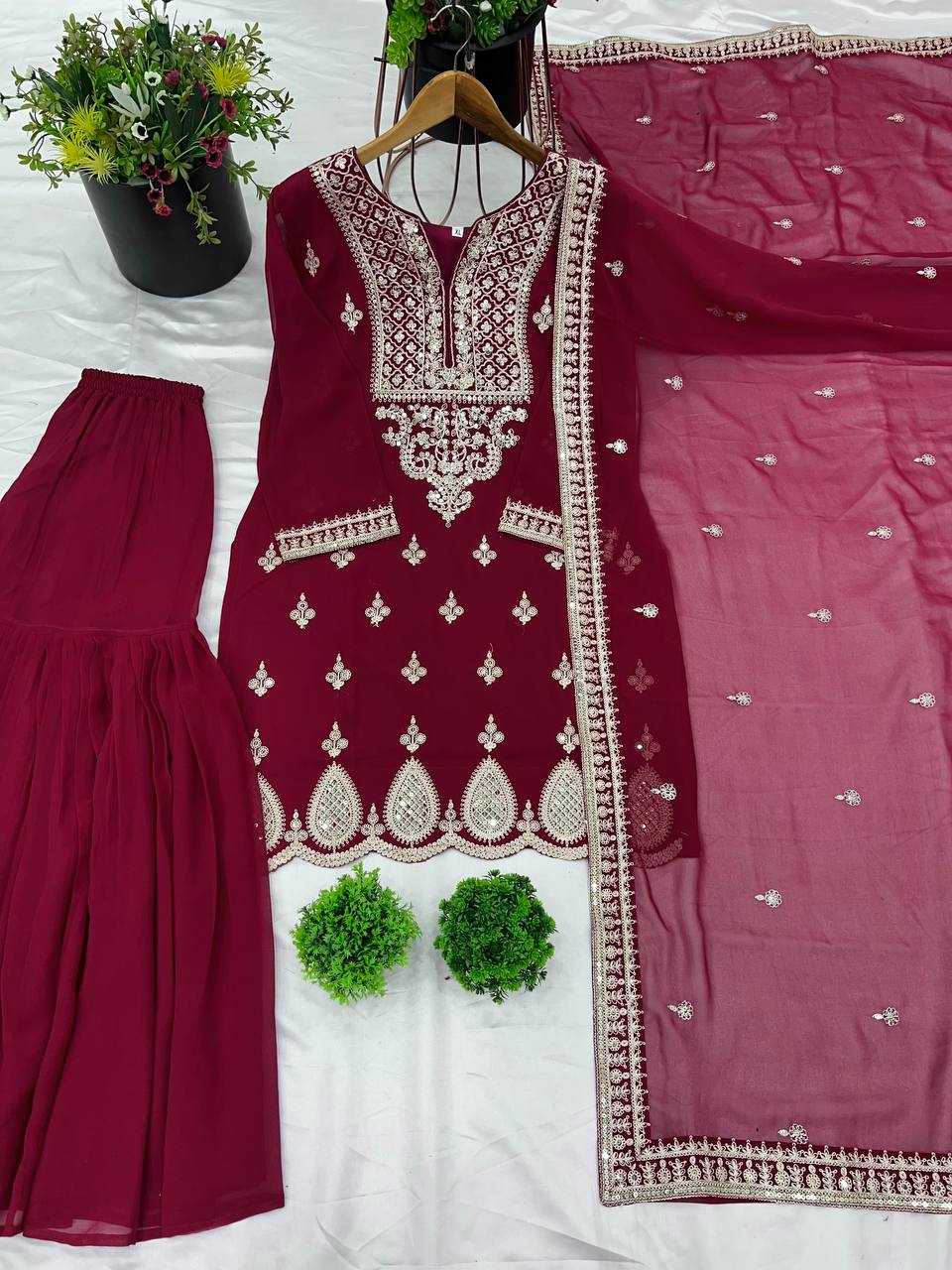 Ynf Faux Georgette KESH499 5007 Suits & Dresses Wholesale Sharara Salwar Suits Embroidery Suits Georgette Suit Manufacturer