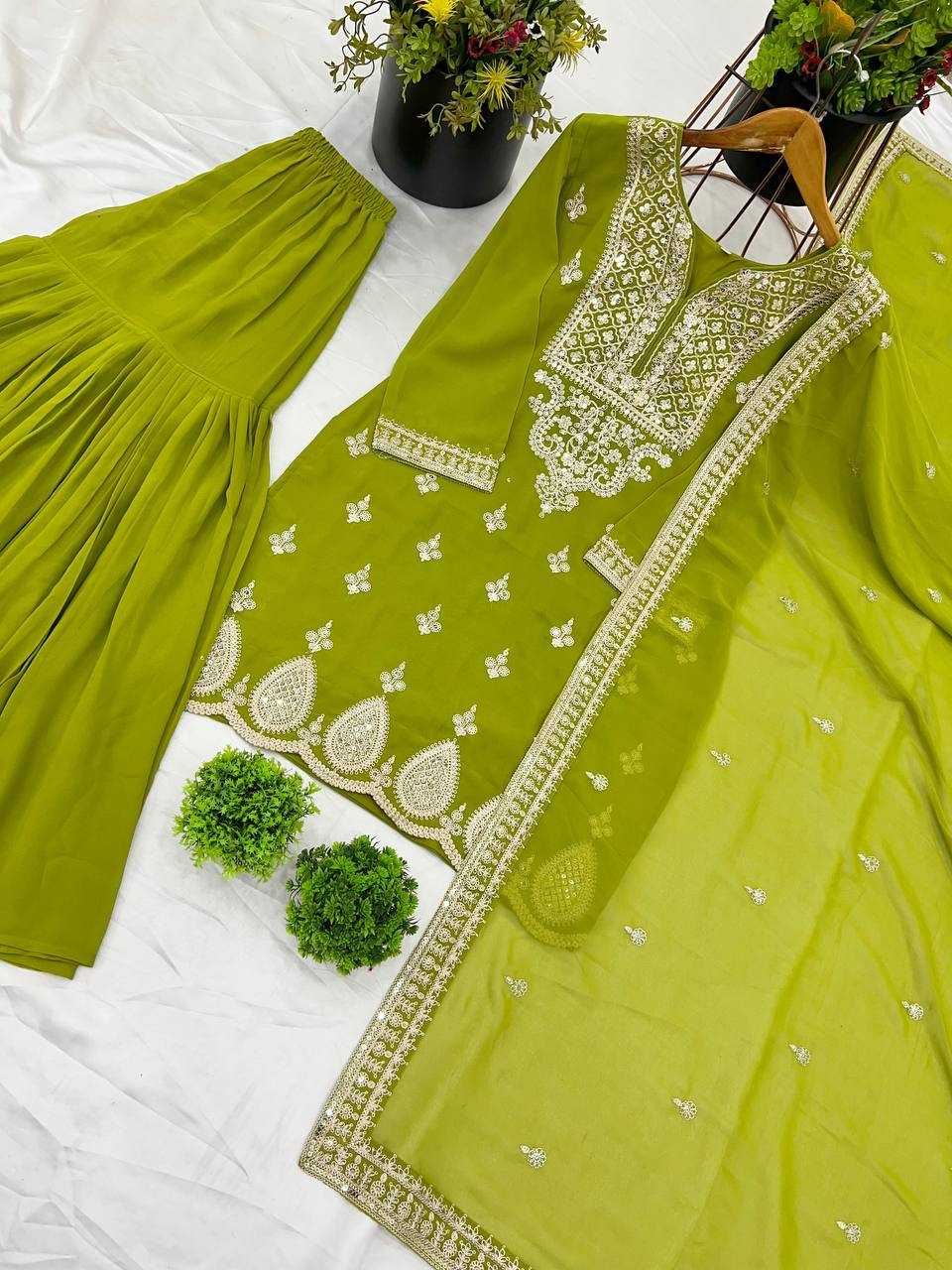Ynf Faux Georgette KESH499 5007 Suits & Dresses Wholesale Sharara Salwar Suits Embroidery Suits Georgette Suit Manufacturer