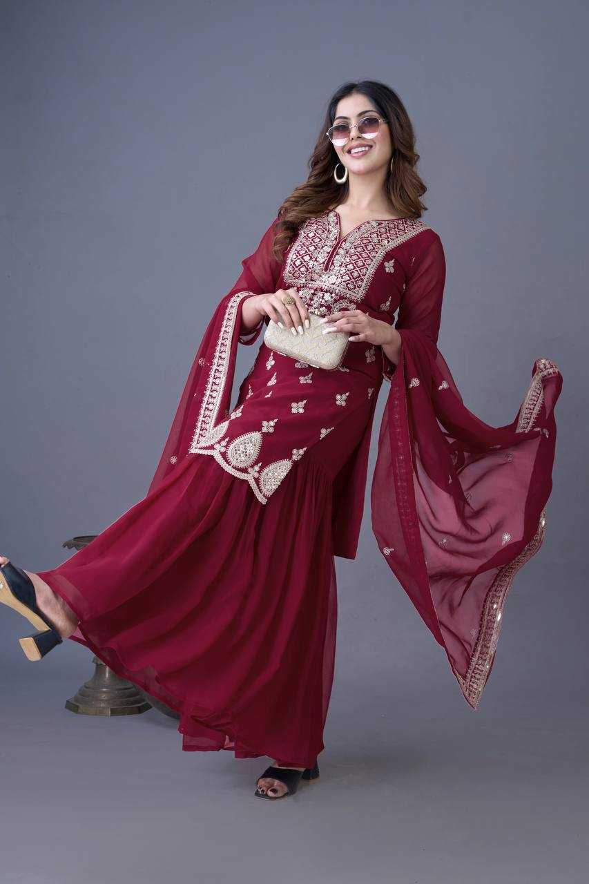 Ynf Faux Georgette KESH499 5007 Suits & Dresses Wholesale Sharara Salwar Suits Embroidery Suits Georgette Suit Manufacturer