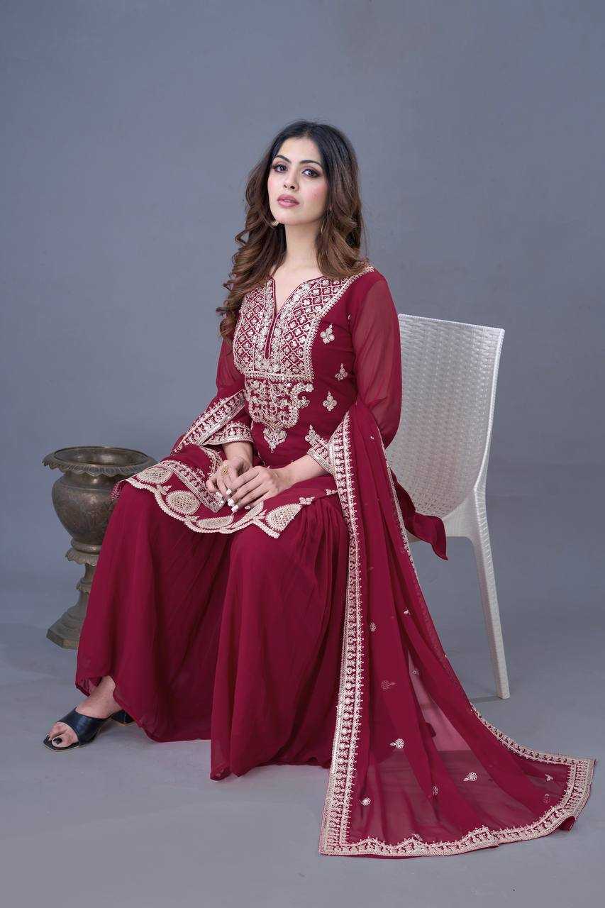 Ynf Faux Georgette KESH499 5007 Suits & Dresses Wholesale Sharara Salwar Suits Embroidery Suits Georgette Suit Manufacturer