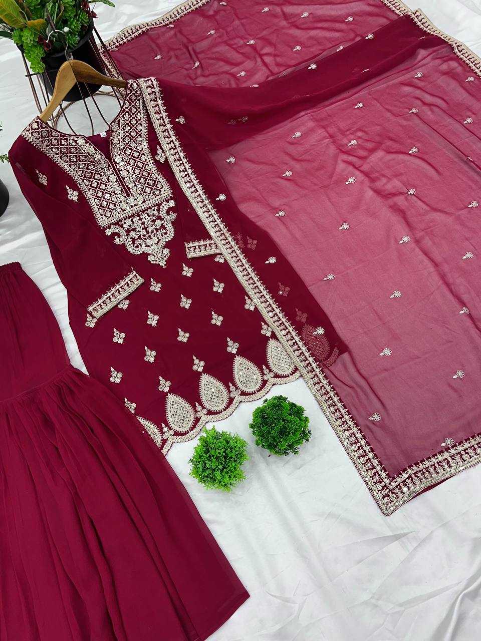 Ynf Faux Georgette KESH499 5007 Suits & Dresses Wholesale Sharara Salwar Suits Embroidery Suits Georgette Suit Manufacturer