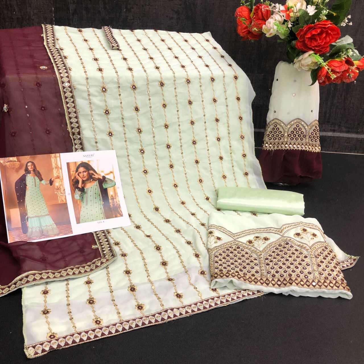 Ynf Faux Georgette KESH504 131 Suits & Dresses Wedding Collections Festive Collections Wholesale Embroidery Suits Georgette Suit Semi Stitched Suits Manufacturer