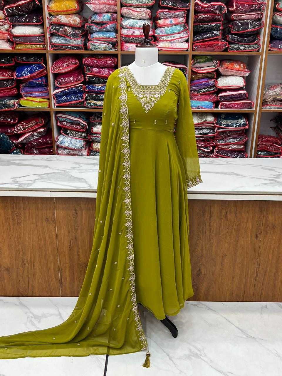 Ynf Faux Georgette KESH504 283 Gowns Wholesale Fancy Gowns Embroidery Gowns Georgette Gown Manufacturer