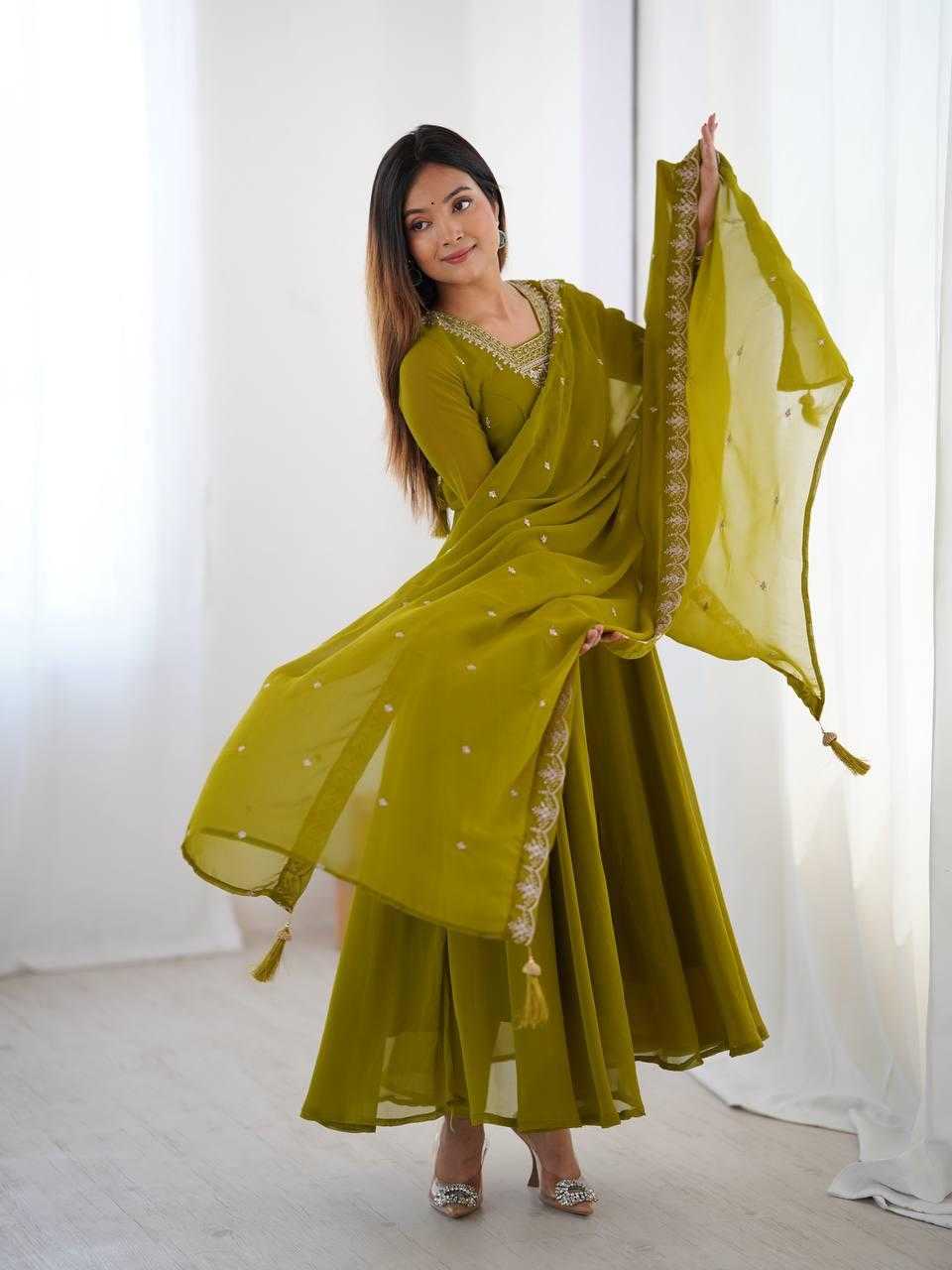 Ynf Faux Georgette KESH504 283 Gowns Wholesale Fancy Gowns Embroidery Gowns Georgette Gown Manufacturer
