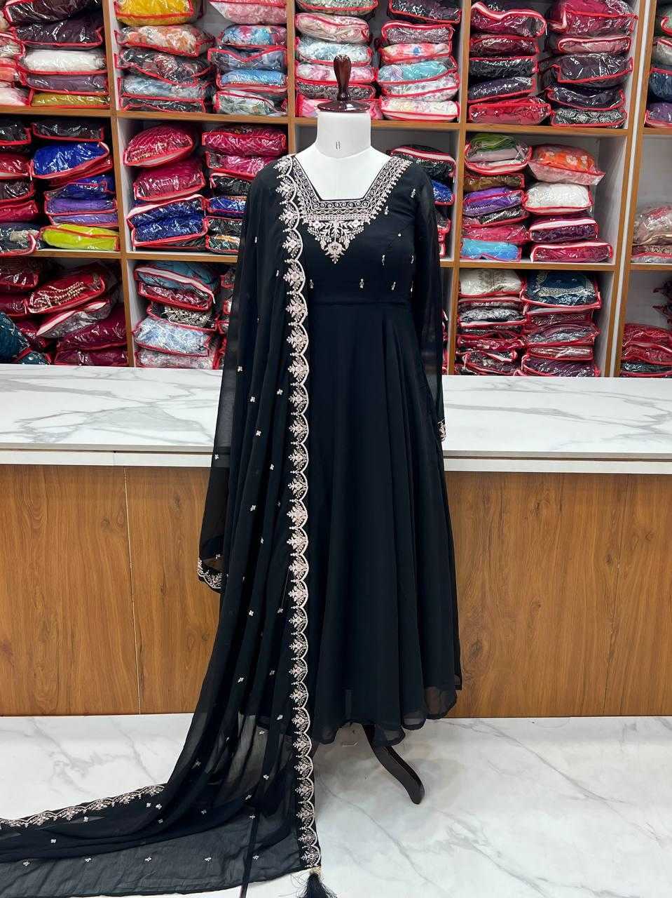 Ynf Faux Georgette KESH504 283 Gowns Wholesale Fancy Gowns Embroidery Gowns Georgette Gown Manufacturer
