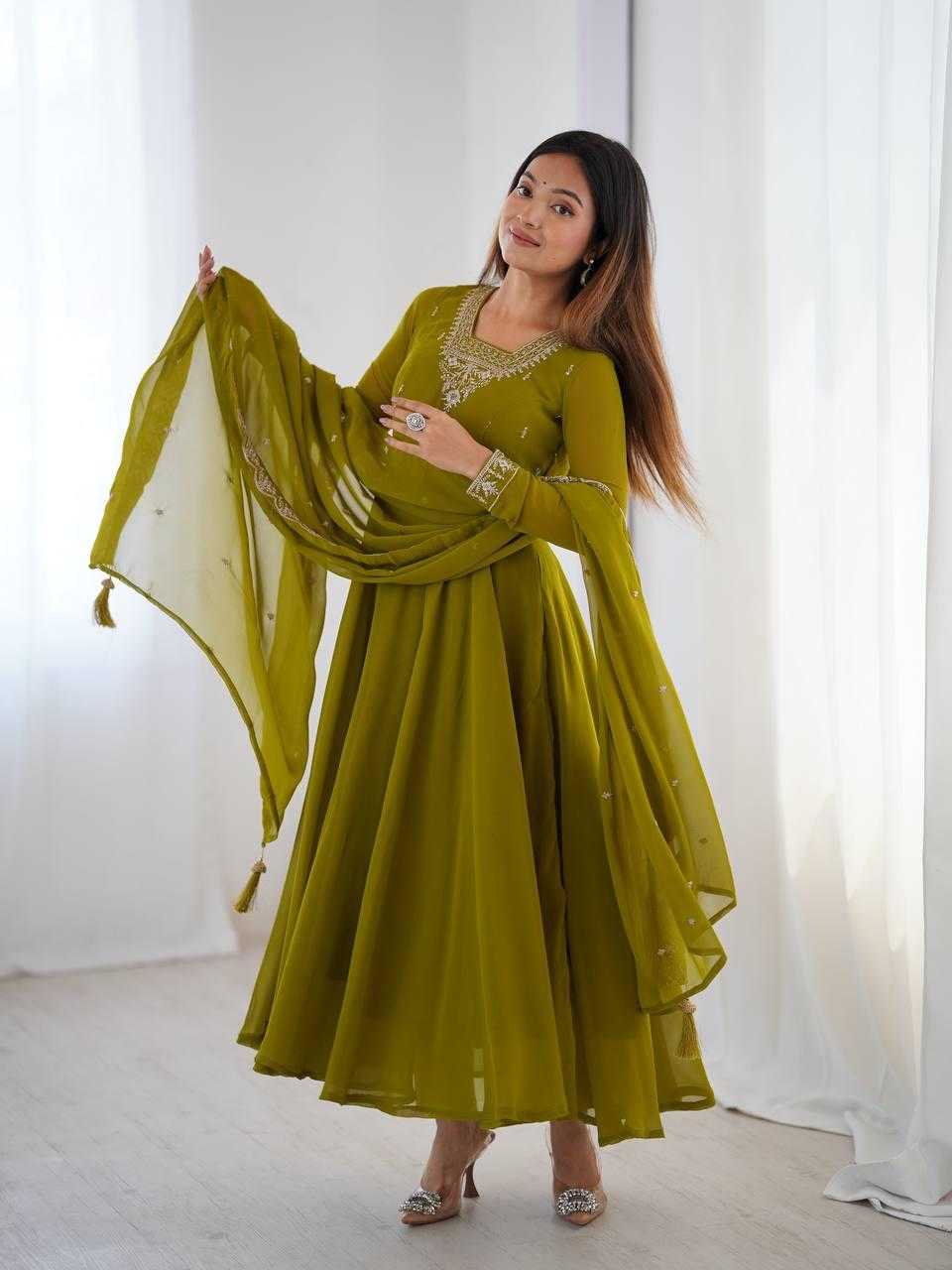 Ynf Faux Georgette KESH504 283 Gowns Wholesale Fancy Gowns Embroidery Gowns Georgette Gown Manufacturer