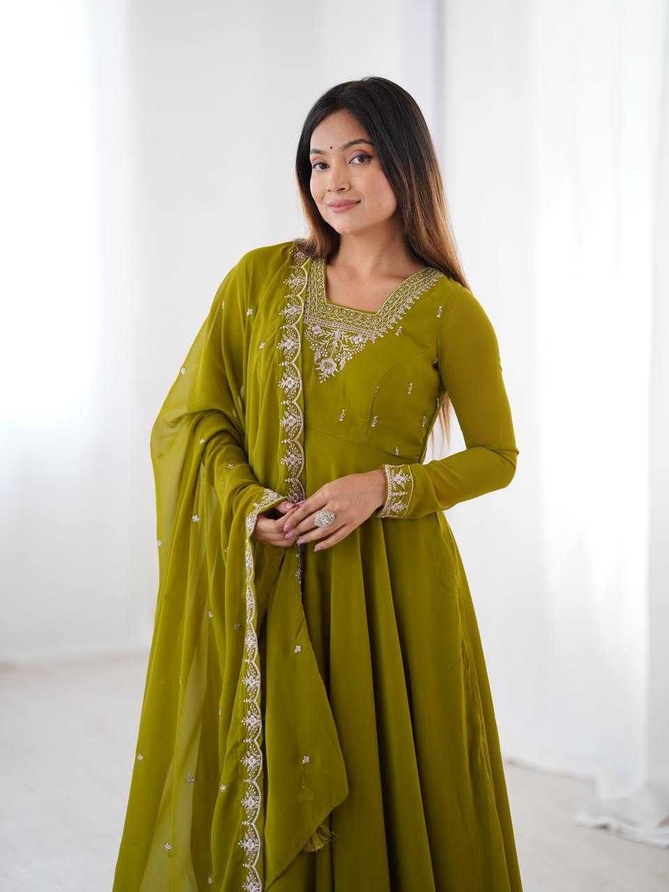 Ynf Faux Georgette KESH504 283 Gowns Wholesale Fancy Gowns Embroidery Gowns Georgette Gown Manufacturer