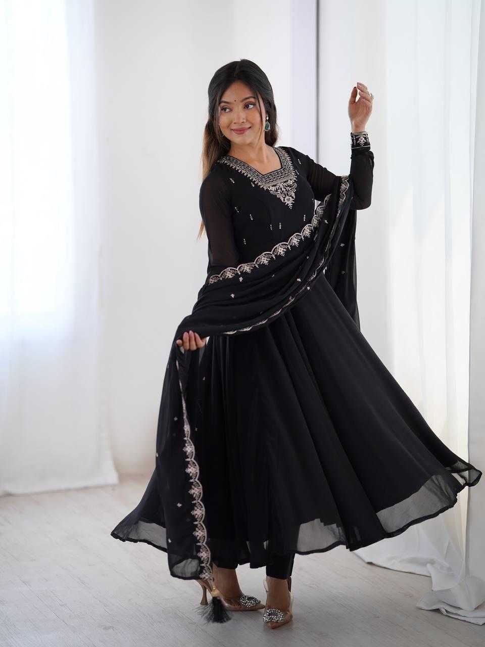 Ynf Faux Georgette KESH504 283 Gowns Wholesale Fancy Gowns Embroidery Gowns Georgette Gown Manufacturer