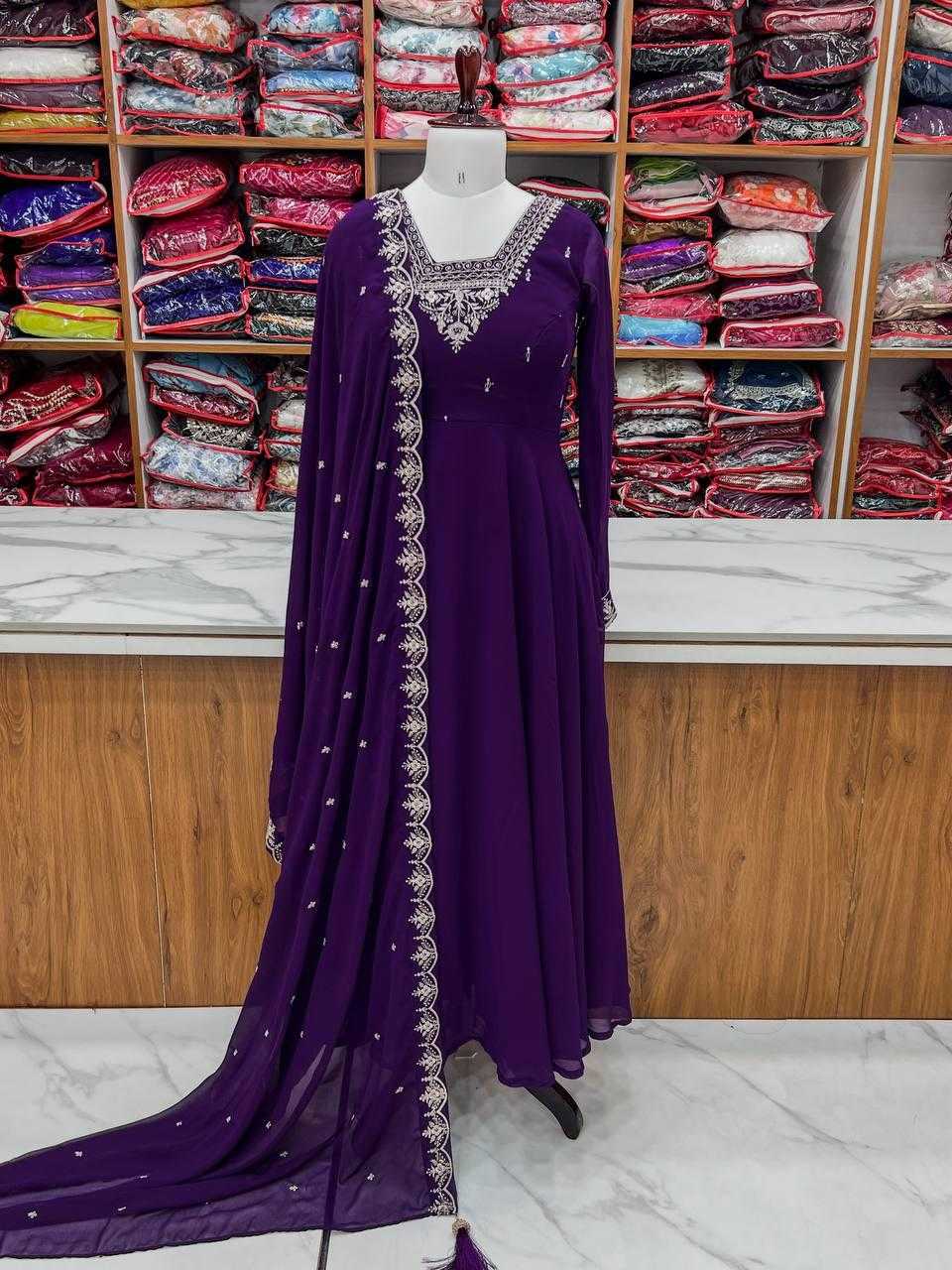 Ynf Faux Georgette KESH504 283 Gowns Wholesale Fancy Gowns Embroidery Gowns Georgette Gown Manufacturer