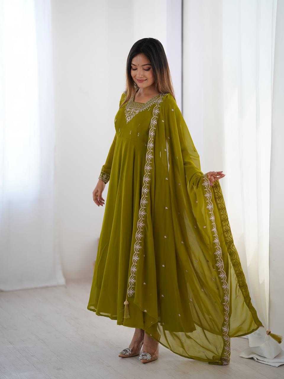 Ynf Faux Georgette KESH504 283 Gowns Wholesale Fancy Gowns Embroidery Gowns Georgette Gown Manufacturer