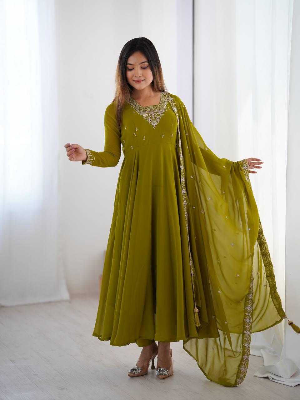 Ynf Faux Georgette KESH504 283 Gowns Wholesale Fancy Gowns Embroidery Gowns Georgette Gown Manufacturer