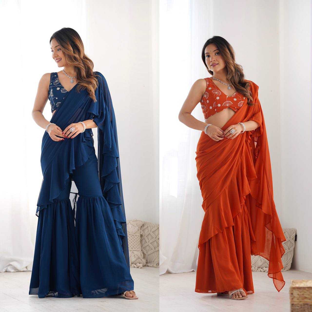 Ynf Faux Georgette KESH504 56 Sarees Wholesale Ready To Wear Sarees Party Wear Sarees Fancy Sarees Embroidered Sarees Manufacturer