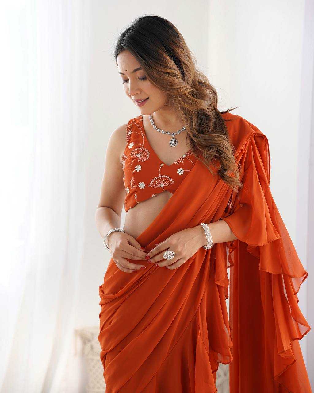 Ynf Faux Georgette KESH504 56 Sarees Wholesale Ready To Wear Sarees Party Wear Sarees Fancy Sarees Embroidered Sarees Manufacturer