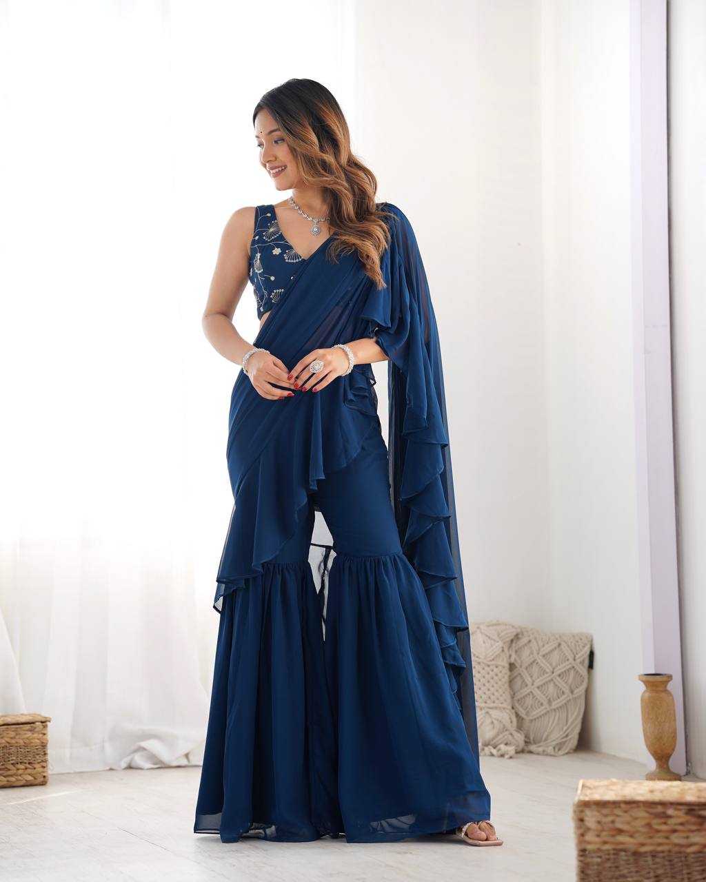 Ynf Faux Georgette KESH504 56 Sarees Wholesale Ready To Wear Sarees Party Wear Sarees Fancy Sarees Embroidered Sarees Manufacturer