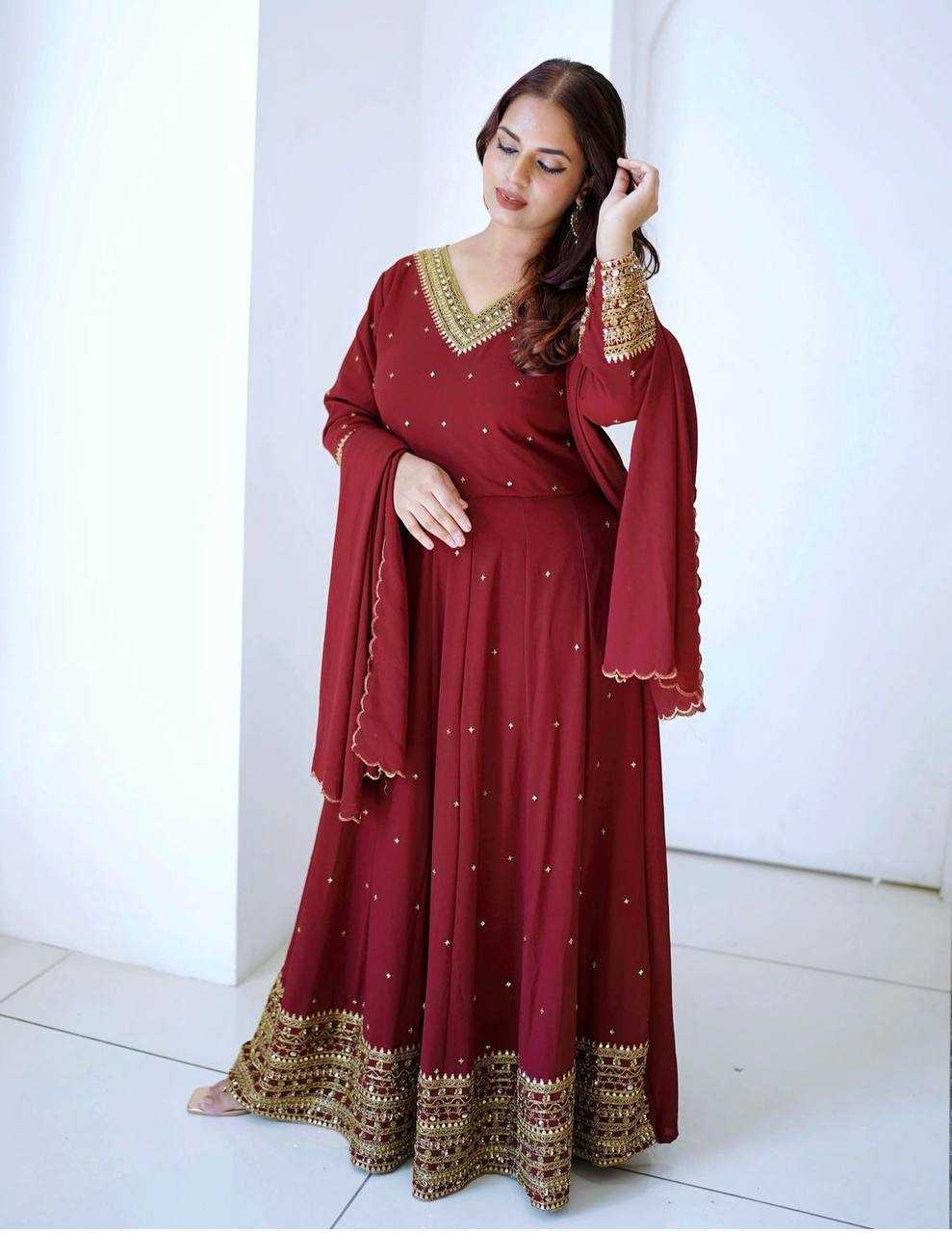 Ynf Faux Georgette KESH506 110 Gowns Wedding Collections Festive Collections Wholesale Embroidery Gowns Georgette Gown Gown With Dupatta Manufacturer