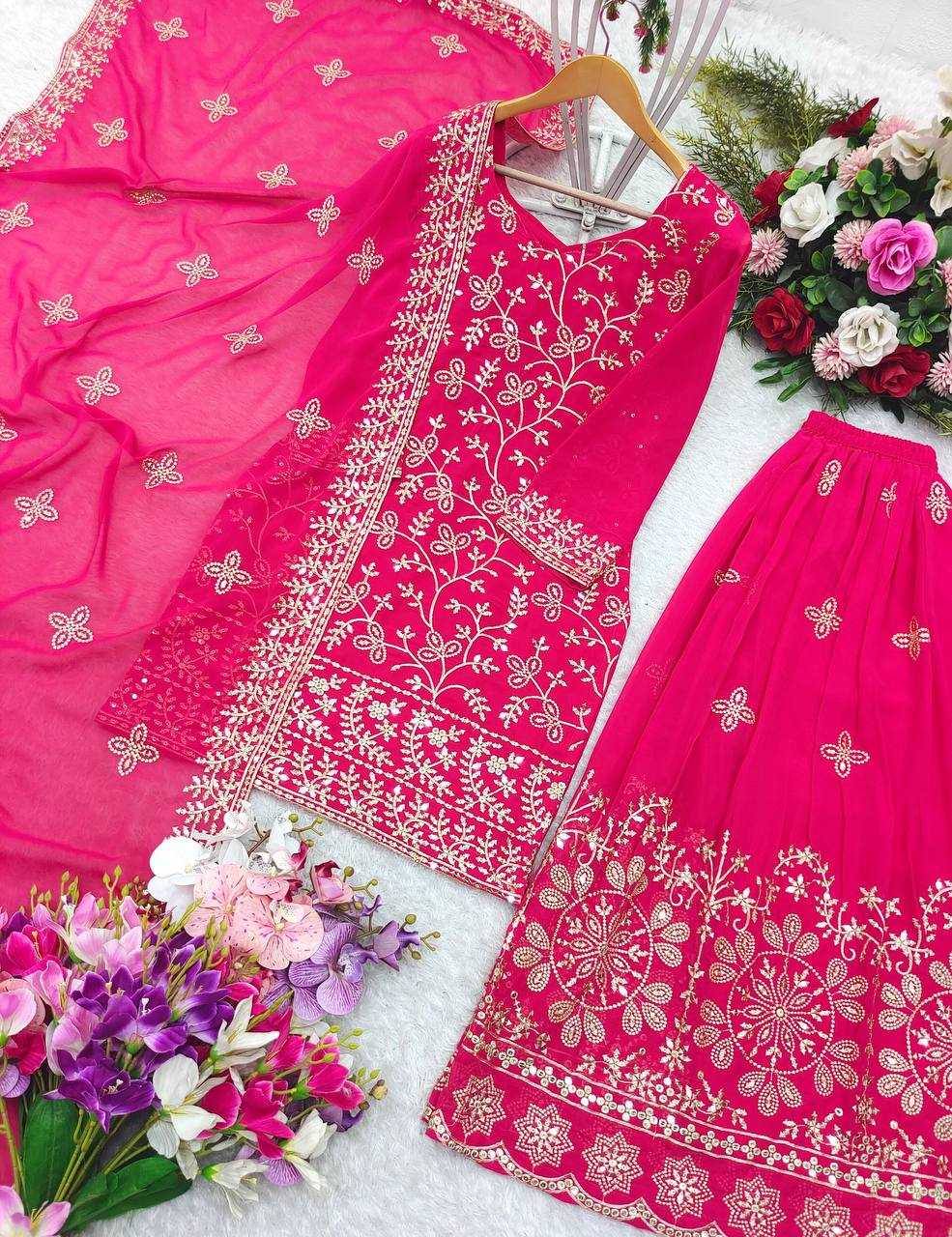 Ynf Faux Georgette KESH506 1144 Suits & Dresses Wedding Collections Festive Collections Wholesale Embroidery Suits Palazzo Suit Georgette Suit Manufacturer