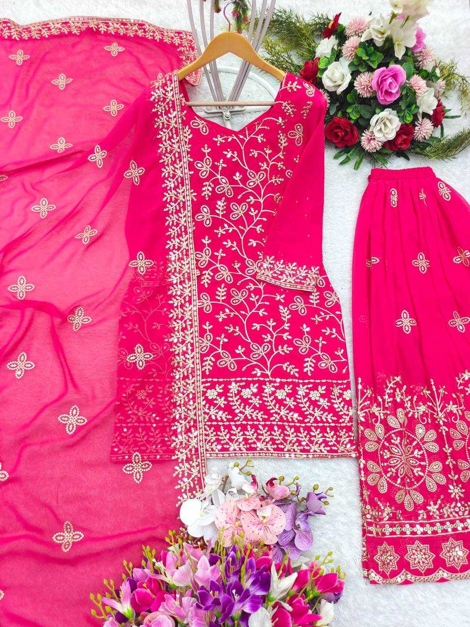 Ynf Faux Georgette KESH506 1144 Suits & Dresses Wedding Collections Festive Collections Wholesale Embroidery Suits Palazzo Suit Georgette Suit Manufacturer