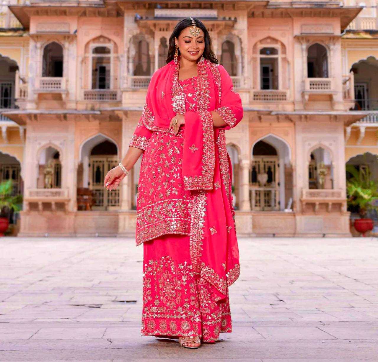 Ynf Faux Georgette KESH506 1144 Suits & Dresses Wedding Collections Festive Collections Wholesale Embroidery Suits Palazzo Suit Georgette Suit Manufacturer