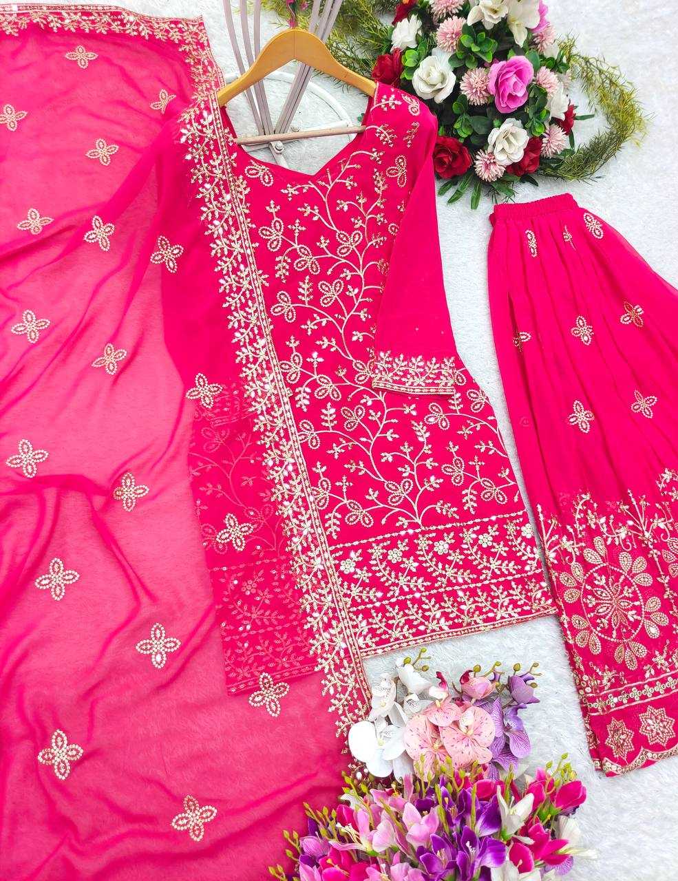 Ynf Faux Georgette KESH506 1144 Suits & Dresses Wedding Collections Festive Collections Wholesale Embroidery Suits Palazzo Suit Georgette Suit Manufacturer