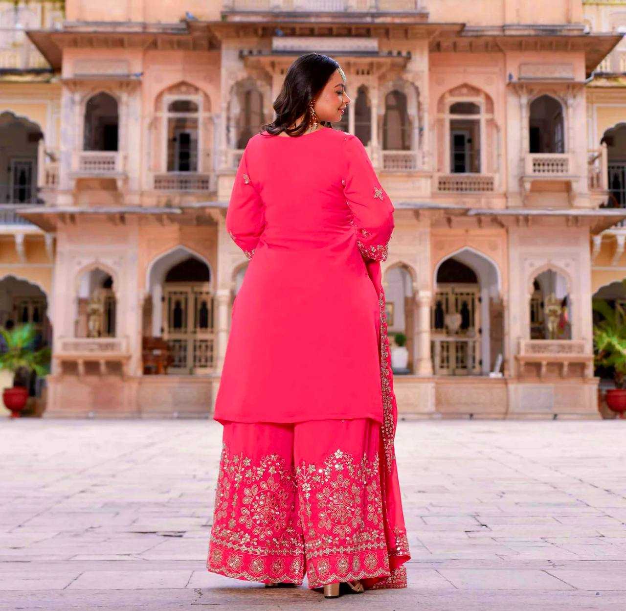 Ynf Faux Georgette KESH506 1144 Suits & Dresses Wedding Collections Festive Collections Wholesale Embroidery Suits Palazzo Suit Georgette Suit Manufacturer