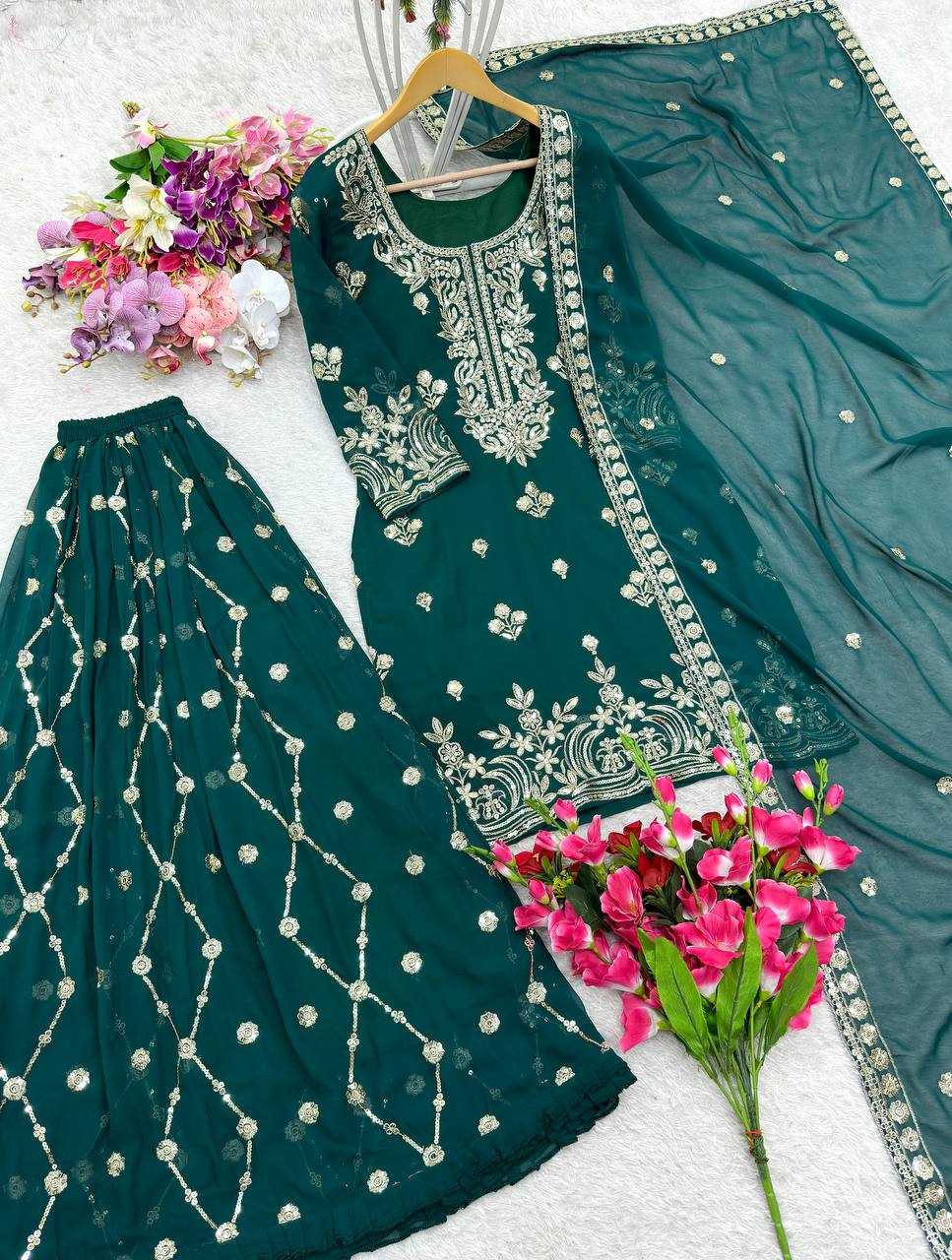 Ynf Faux Georgette KESH506 1156 Suits & Dresses Wedding Collections Festive Collections Wholesale Sharara Salwar Suits Embroidery Suits Georgette Suit Manufacturer