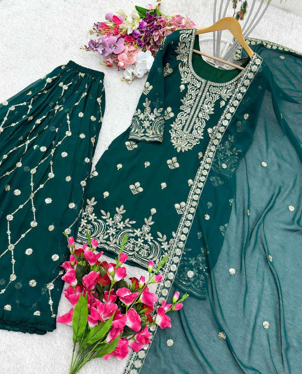 Ynf Faux Georgette KESH506 1156 Suits & Dresses Wedding Collections Festive Collections Wholesale Sharara Salwar Suits Embroidery Suits Georgette Suit Manufacturer