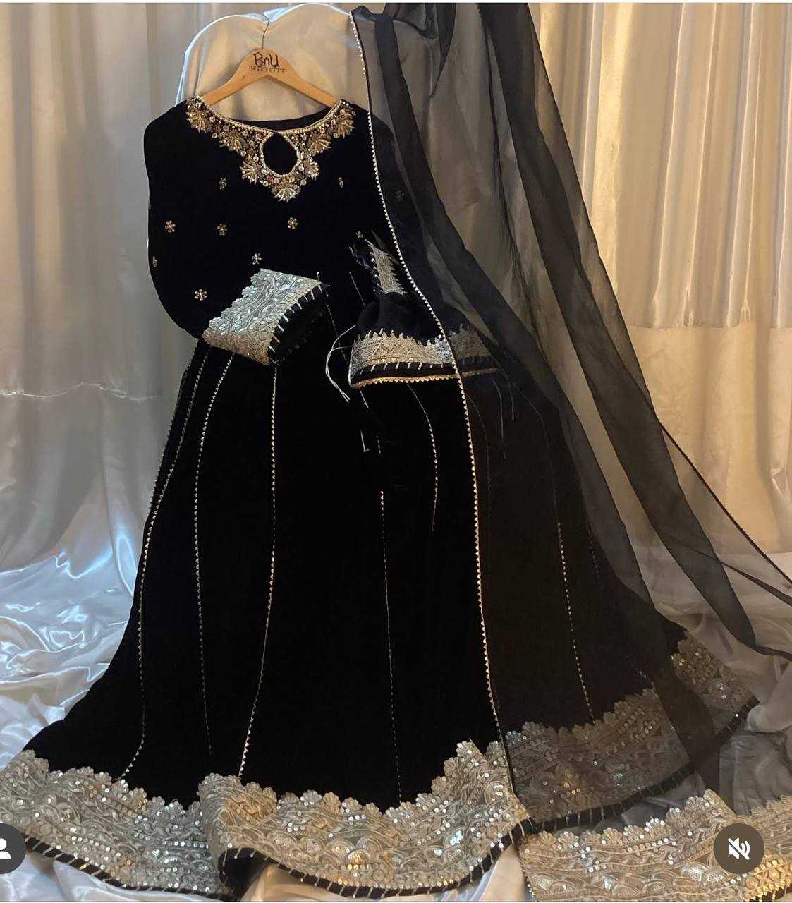 Ynf Faux Georgette KESH506 1160 Gowns Wedding Collections Festive Collections Wholesale Embroidery Gowns Georgette Gown Black Gown Manufacturer