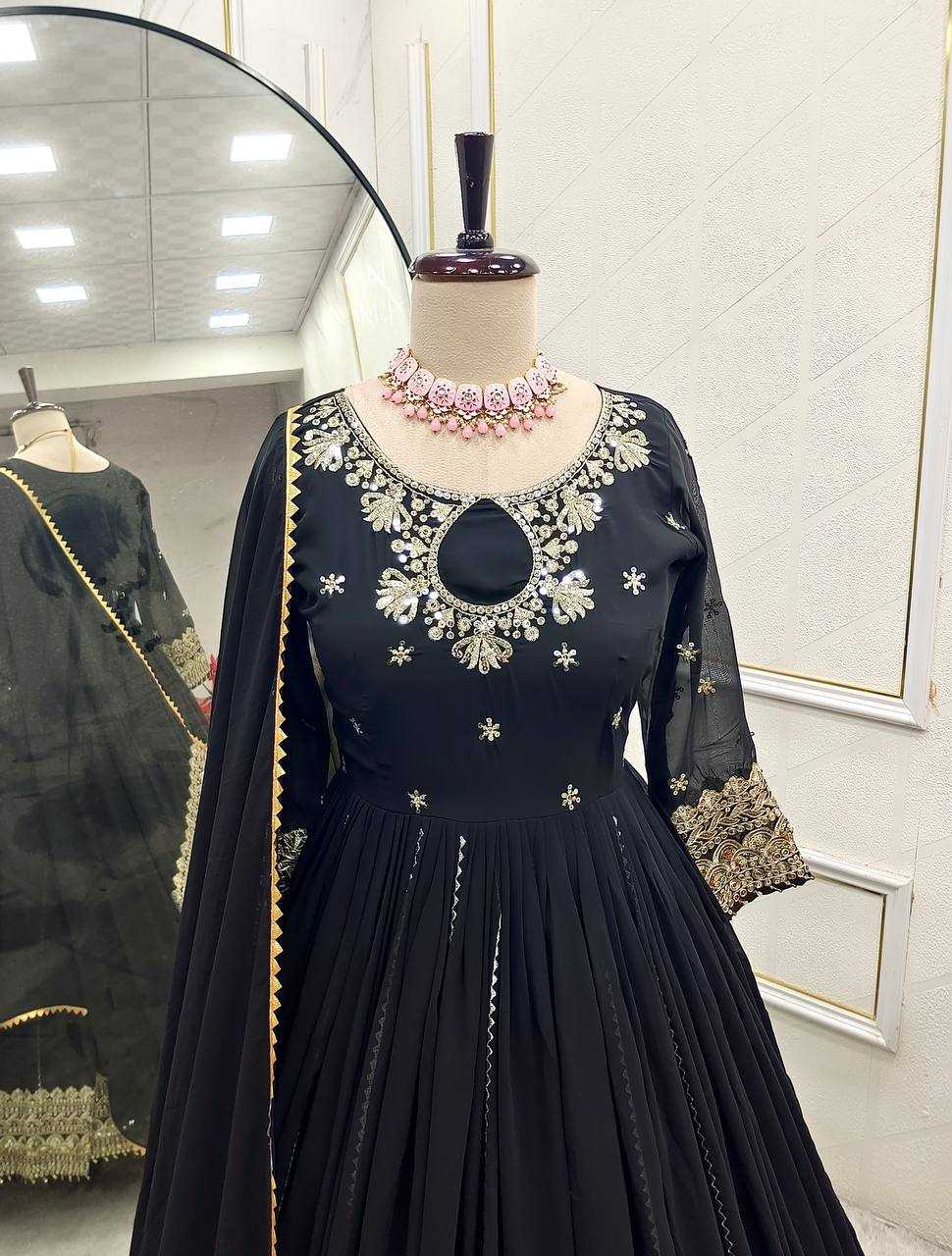 Ynf Faux Georgette KESH506 1160 Gowns Wedding Collections Festive Collections Wholesale Embroidery Gowns Georgette Gown Black Gown Manufacturer