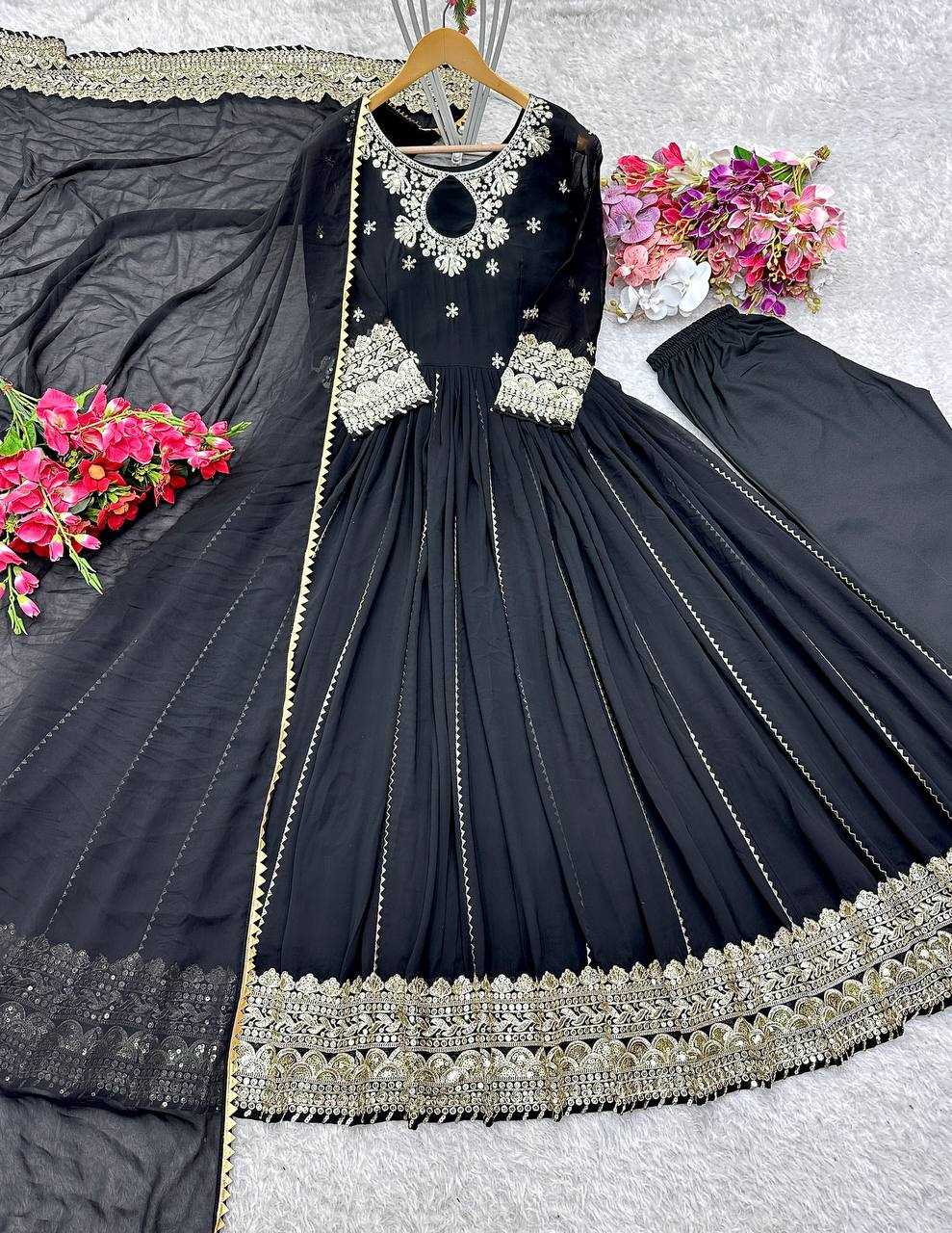 Ynf Faux Georgette KESH506 1160 Gowns Wedding Collections Festive Collections Wholesale Embroidery Gowns Georgette Gown Black Gown Manufacturer