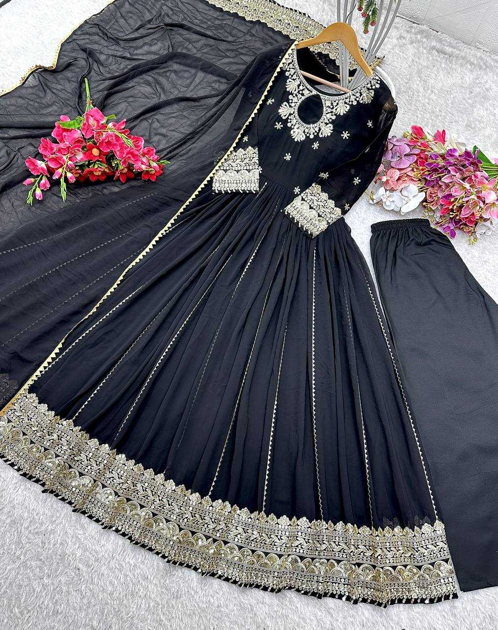 Ynf Faux Georgette KESH506 1160 Gowns Wedding Collections Festive Collections Wholesale Embroidery Gowns Georgette Gown Black Gown Manufacturer